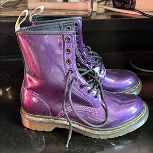 Dr. Martens Purple Iridescent 8-Eye Lace-Up Ankle Boots